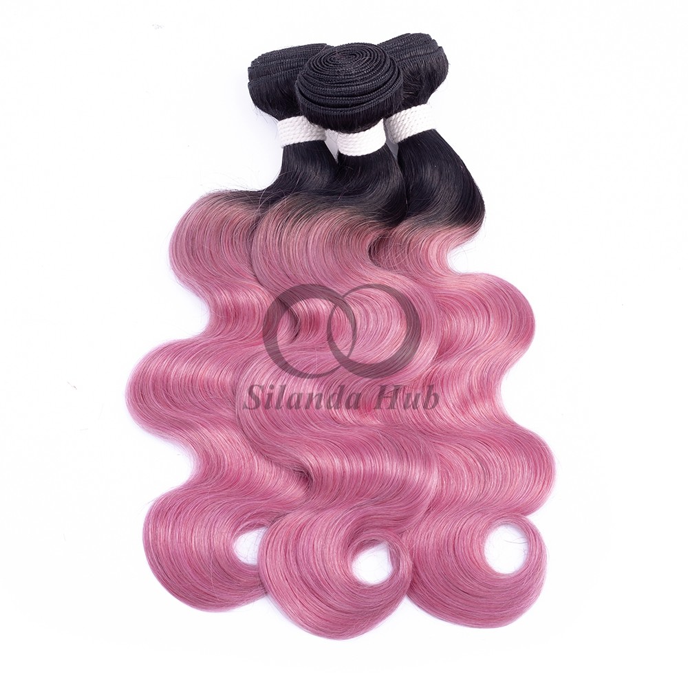 #T1B/Pink Body Wave Remy Human Hair Bundles Sew In Weave Bundles Brazilian Bundle Deals
