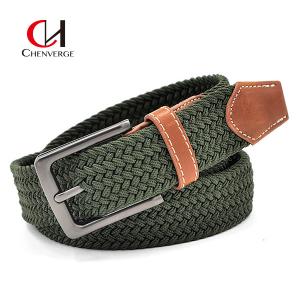 Quality Fashion Woven Elastic Belt Pin Buckle Zinc Alloy Green Color wholesale
