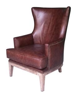 Quality Wooden Leg High Backed Winged Leather Chairs With Rivets wholesale