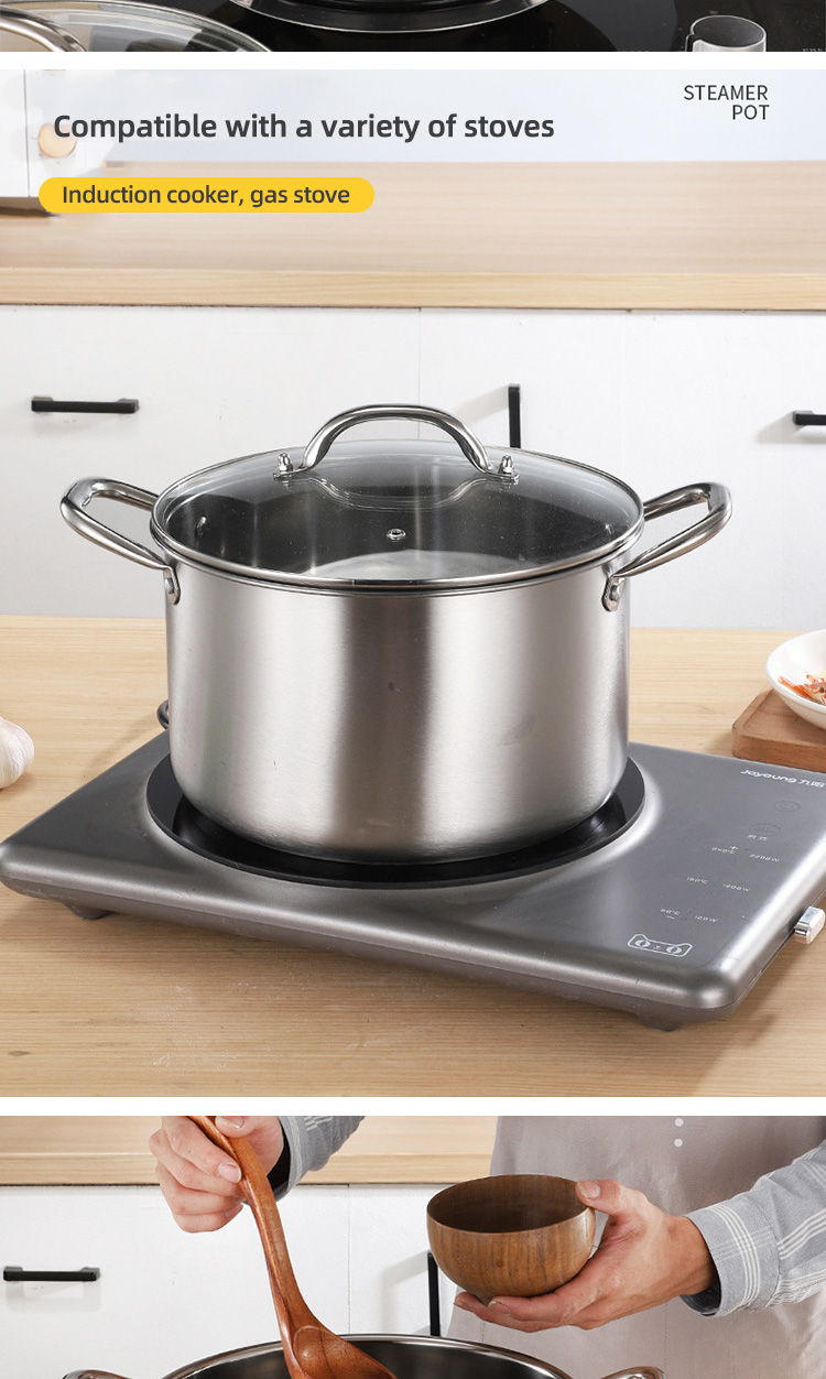 Good Quality Silver kitchen Ware Cooking Soup Steamer Pot Stainless Steel 410 Cookware Pot