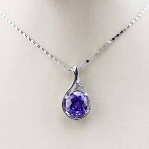 Quality Sterling Silver 9mmX11mm Oval Purple Cubic Zirocnia Pendant (P33E) wholesale