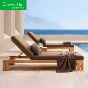 Quality Waterproof Cushion Wood Sun Lounger for Hotel Outdoor Furniture in Garden Courtyard wholesale