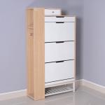 Three Drawers 59inch 40 Pairs Khaki Wood Shoe Storage Cabinet