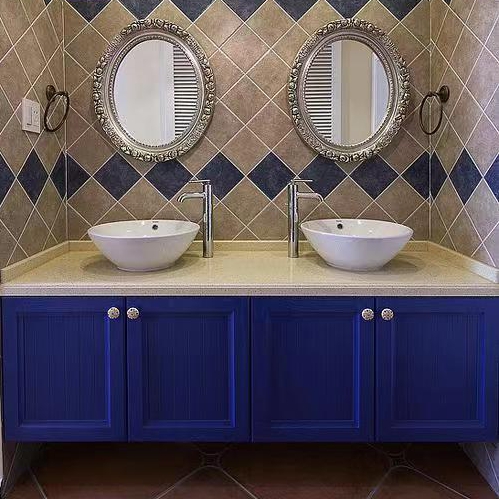 Width 38-46 in Modern Style Navy Blue Bathroom Vanity Cabinet with Mirror Wall Mount