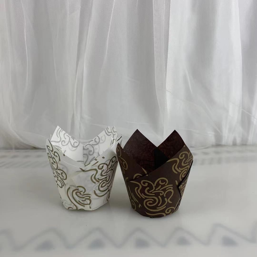 Recyclable Tulip Paper Baking Cups White Brown Molds For Weddings