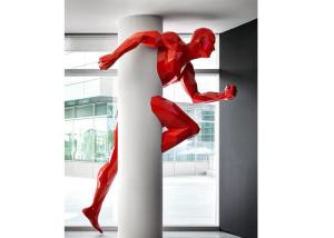 Quality Large Painted Modern Art Geometric Running Man Fiberglass Sculpture Wall Decoration wholesale