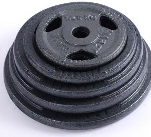 Quality dia28mm china factory painted cast iron barbell plate with three handle wholesale