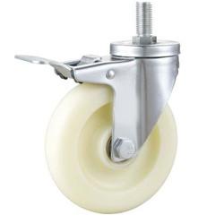 Quality medium duty 4&quot; thread stem white PP caster with total brake, Rueda, 100x32mm pure white nylon castor, wholesale