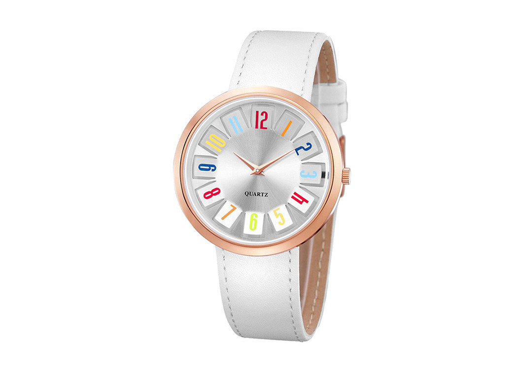 36mm Case Ladies Quartz Wristwatches Genuine Leather Strap Stainless Steel Back Cover