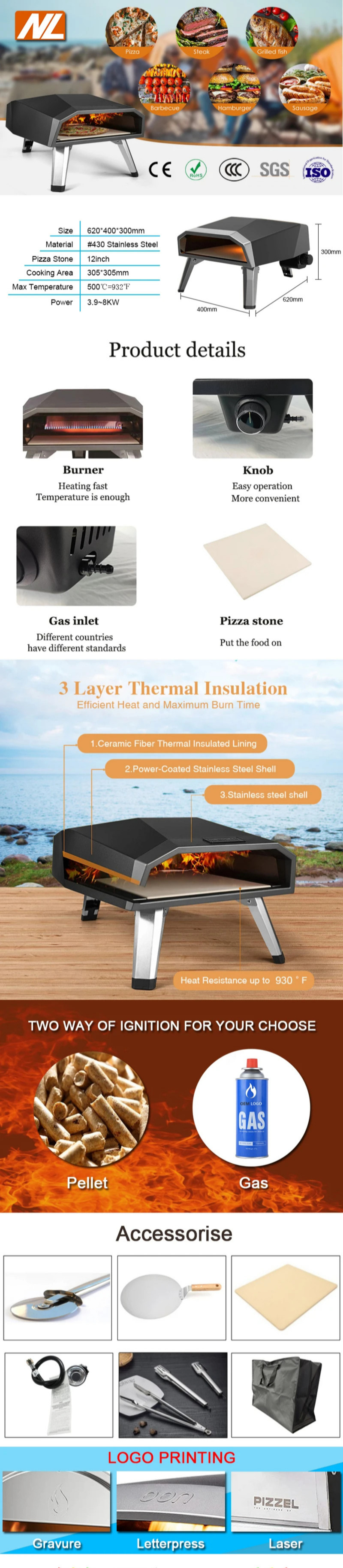 Convenient Portable Pizza Ovens for Baking Beef Hamburger in Outdoor Barbecue Area