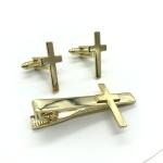 Shiny Gold Cross Cufflinks , Shirt Suit CuffLinks Mens Accessories