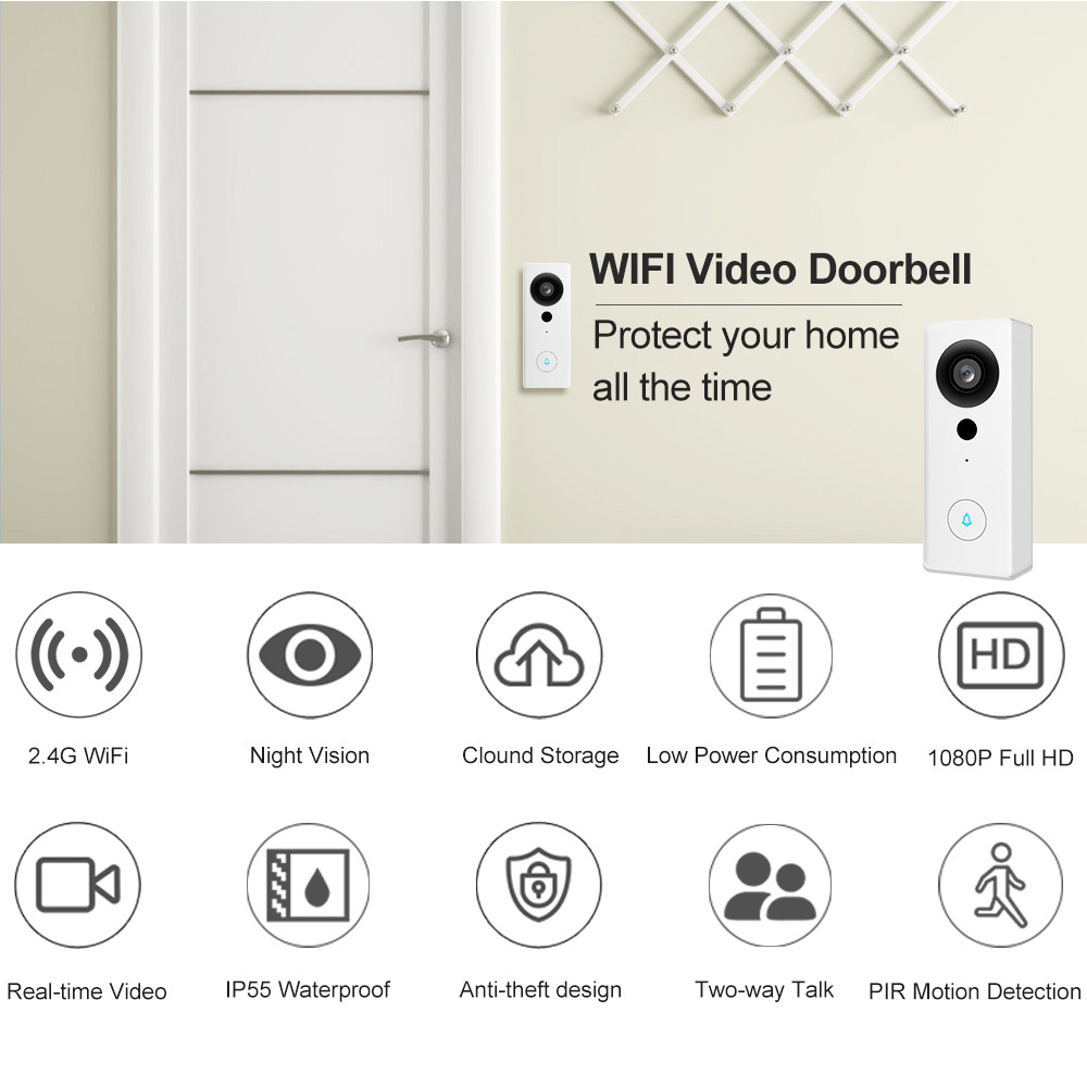 Wireless 2.0 Megapixel WIFI Video Doorbell PIR Motion Detection For Home