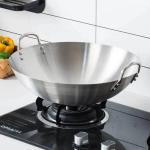 Thickened Stainless Steel Non Stick Chinese Wok Double Ear Non Coating Round
