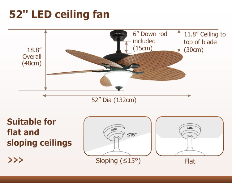 Remote Control 1stshine Ceiling Fan Light with 5 ABS Fancy Design Blades and LED Lighting
