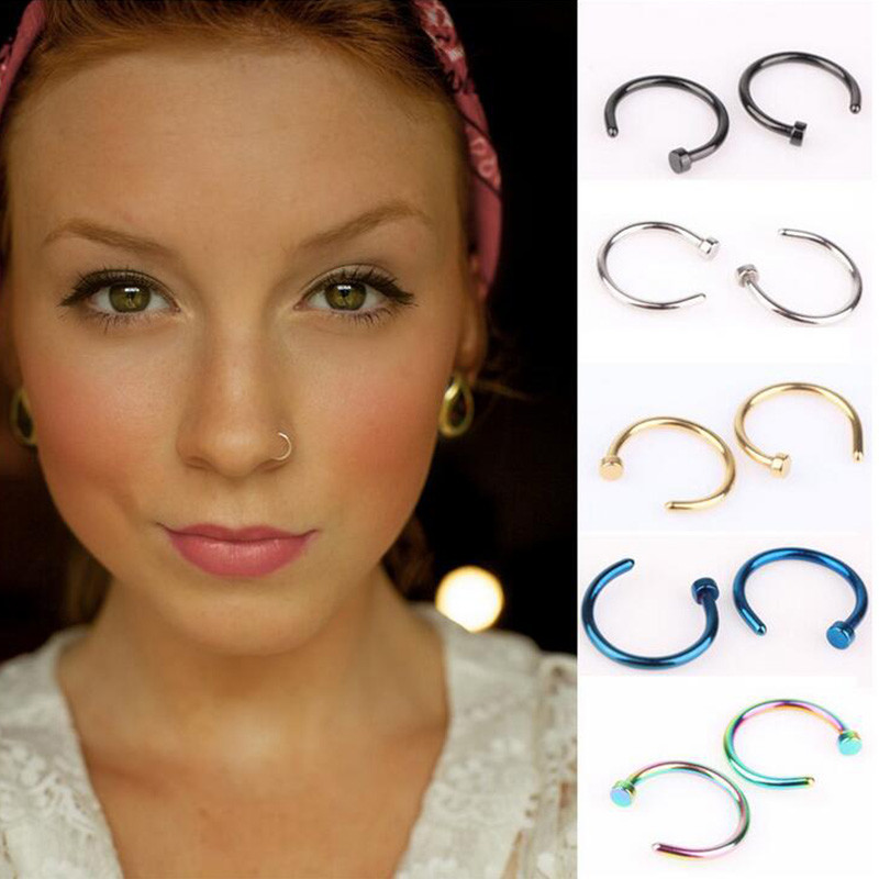 Women Stainless Steel Nostril Nose Hoop Stud Ring Clip On Nose Body Jewelry Fake Piercing Jewelry 6 8 10 12mm