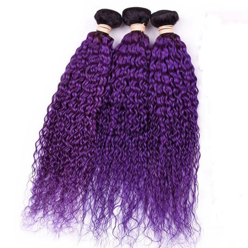 #T1B/Purple Kinky Curly Remy Human Hair Bundles Sew In Weave Bundles Brazilian Bundle Deals