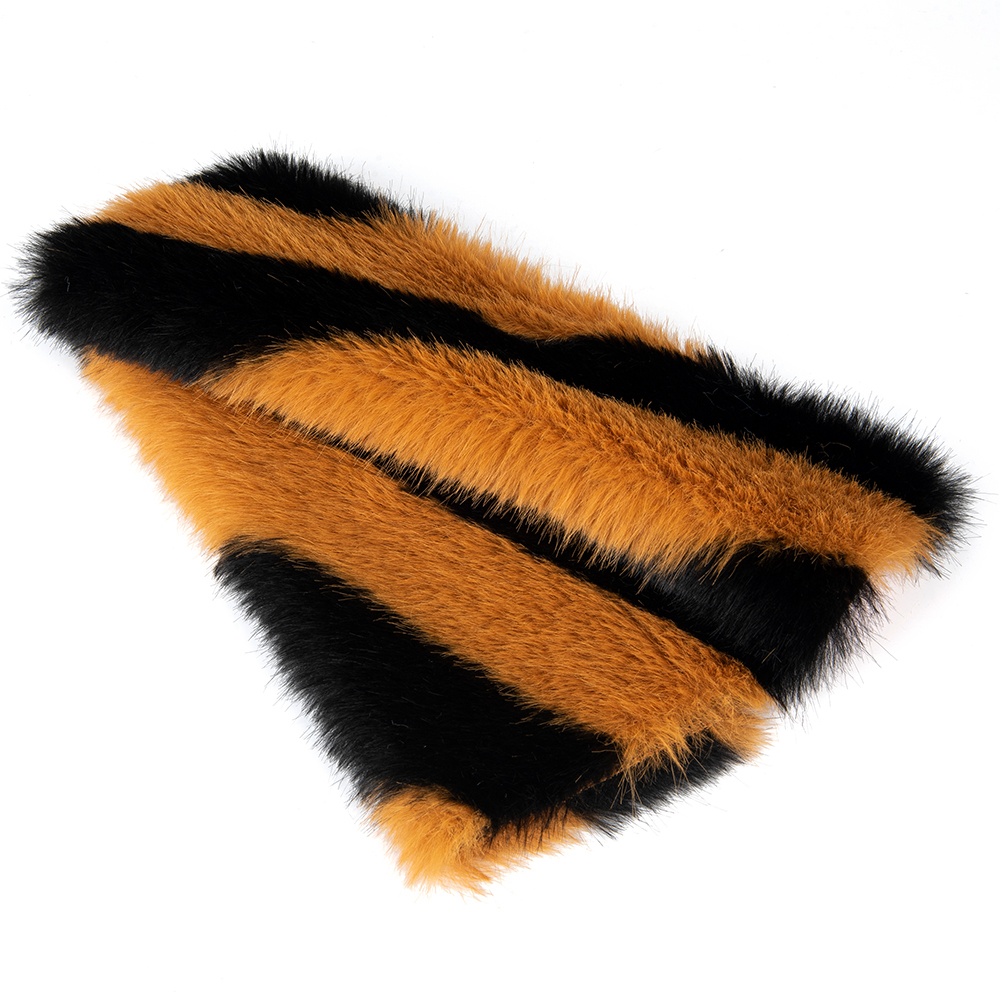 Long Pile Faux Fur Fabric for Winter Season Strip Printed Design 150D Yarn Count