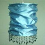 Collapsible Drum Navy Blue Velvet Lampshade With Clear Beads