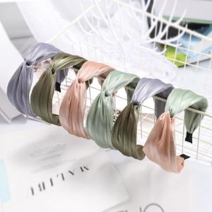Quality Exercise Cosmetic Athletic Ladies Hair Bands Plain Color Headwear Cross Knotted Wide Silk Headband wholesale