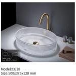 Modern Crystal Clear Glass Bathroom Vanity Round Italy for Hotel