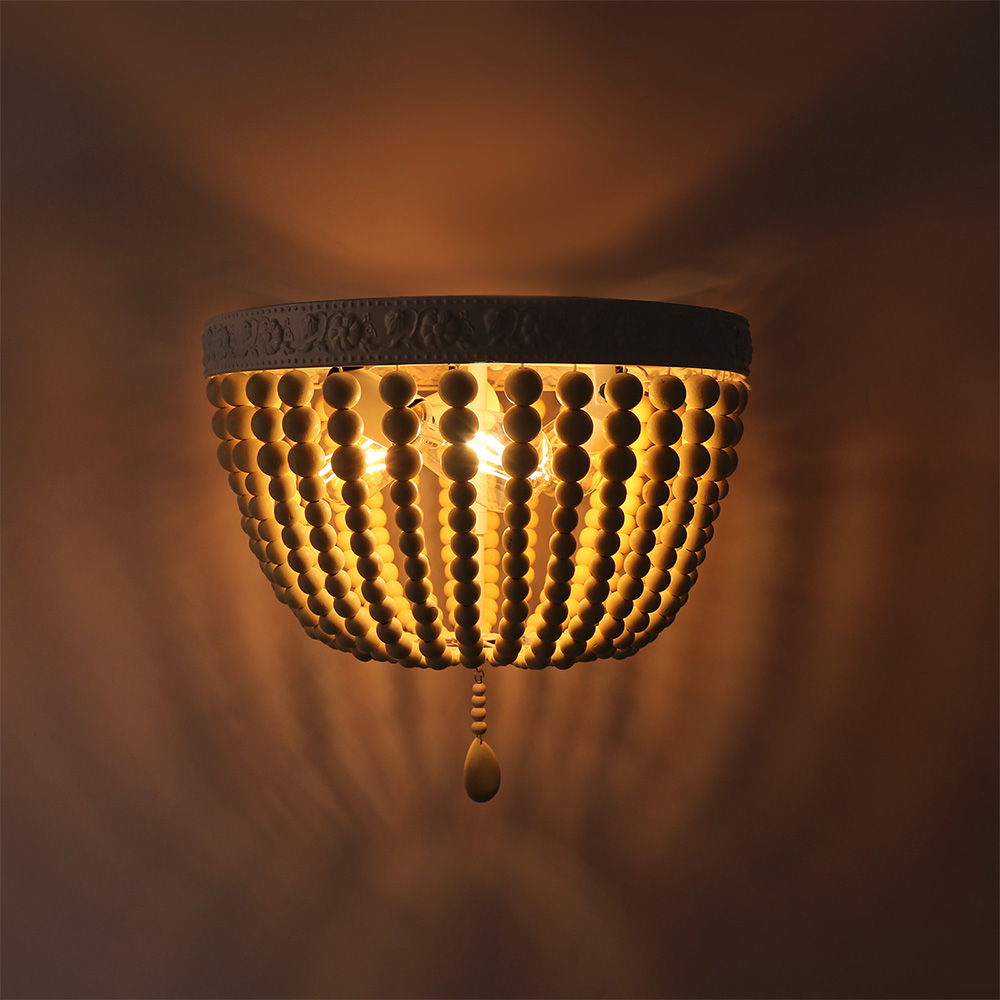 Retro round E27 LED adjustable height wooden bead ceiling chandelier lamp(WH-CI-147)