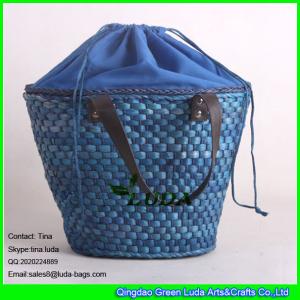 Quality LUDA top closure straw totes navy blue cornhusk straw designer beach bags wholesale