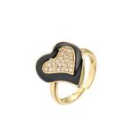 Women 18K Diamond Ring Pink Rhinestone Enamel Heart Ring OEM