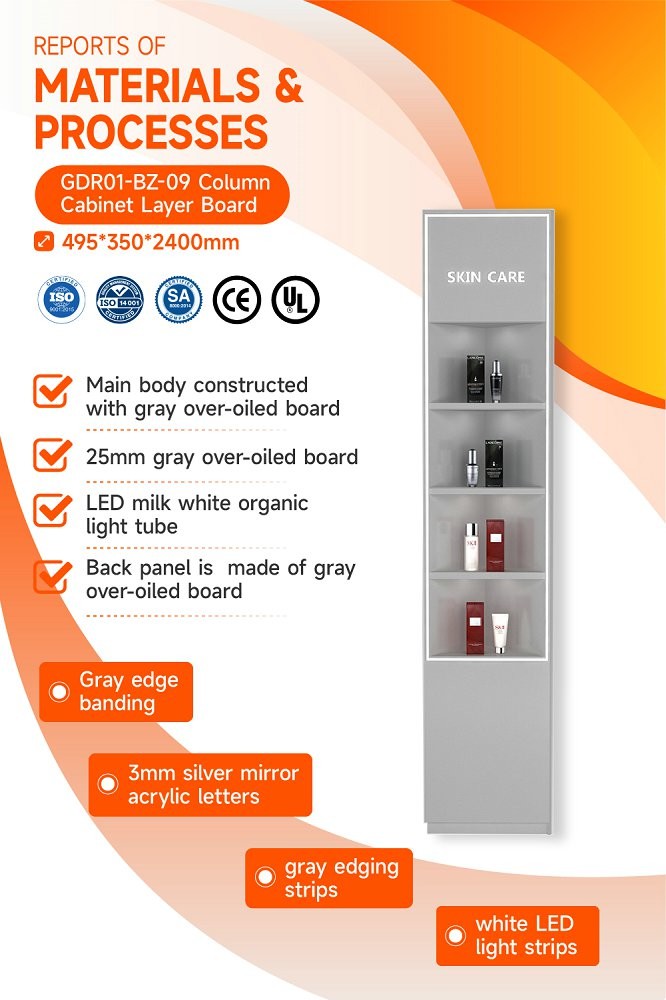 GDR01-BZ-09 Retail Display Column with Grey Over-Oil Board and LED Strip Lights for Fashion Boutiques