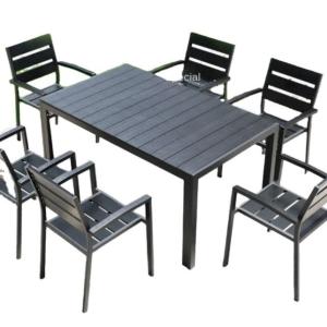 Quality Garden Restaurant Seating Area Outdoor Dining Plastic Wood Table And Chair Set For 6pcs wholesale