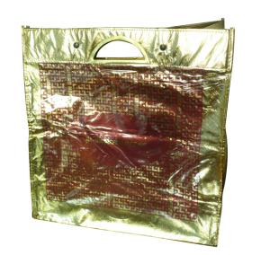 Quality Eco friendly golden lamination non woven carry bag with metal handle wholesale