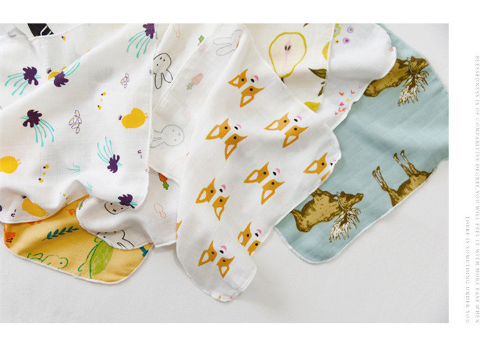 Cute Animal Pattern Baby Muslin Handkerchief Cloth Custom Printing