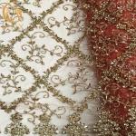 55 Inch African Gold Beaded Glitter Sequins Embroidery Polyester