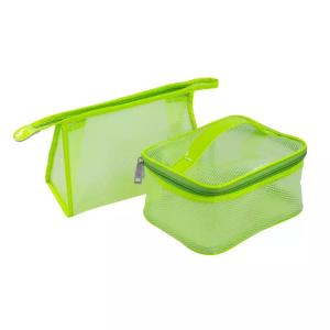 Quality Waterproof Green Travel PVC Mesh Zipper Cosmetic Bags wholesale
