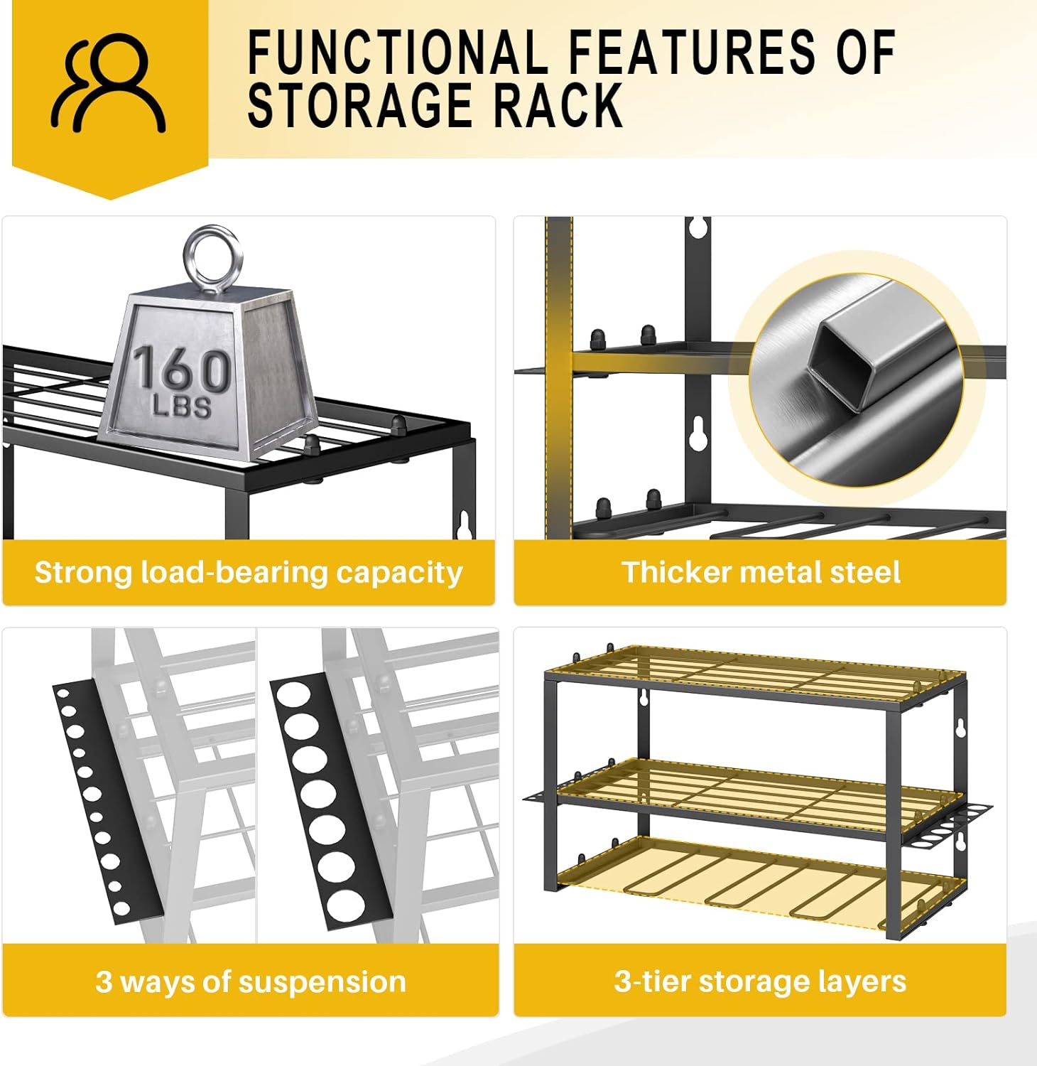 Metal Utility Storage Rack Wall Mounted Heavy Duty 3 Layers 410*200*230mm 2mm Thickness