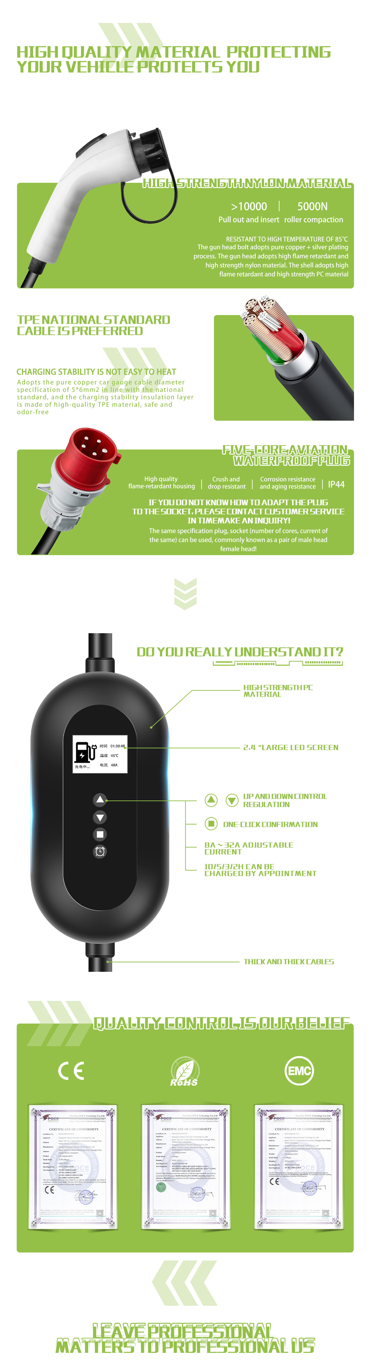 22kW Electric Car Charger Portable 32A Three-Phase AC Charging Station for Electric Vehicles E-mingze GB/T Condition