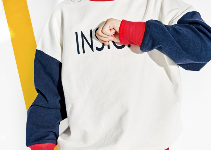 Contrast Color Ribbed Girls Raglan Shirt , Knitted Kids Pullover Sweater Long Sleeve