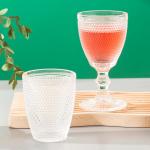 Beaded Hobnail Glass Drinking Cups Crystal Tumblers 260ml Old Fashioned Glasses