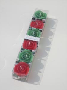 Quality 6pk Red &amp; Green scented &amp; assorted rose candle with printed label and packed into PVC box wholesale