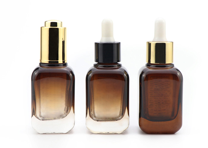 30ml Amber Square Glass Cosmetic Bottles For Essential Oil Serum