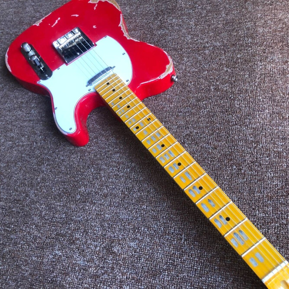 Electric guitar,handmade 6 stings telecast gitaar Tele electric Guitar relics by hands red color master build relic TL