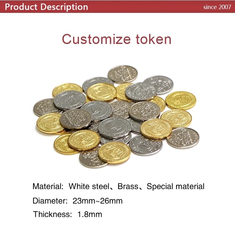 Round Arcade Game Machine Parts Stainless Steel / Copper Token Coin With Logo