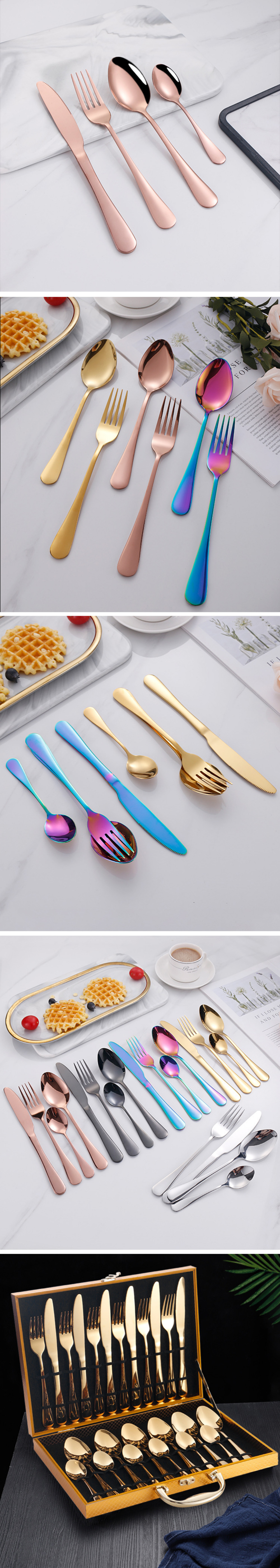 Sustainable 24pcs Silverware Set Stainless Steel Hotel Wedding Flatware Spoon and Fork