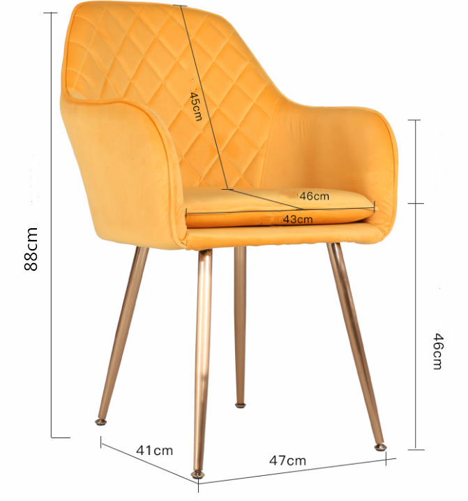 Velvet Upholstered Accent Dining Chairs 43cm 44cm Green Orange With Golden Legs