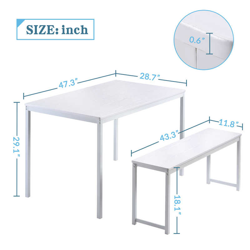 47.3" L 3 Piece Dining Room Table And Chair Set With Two Benches