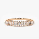 925 Sterling Silver CZ Diamond Baguette Women's Eternity Ring with Yellow Gold