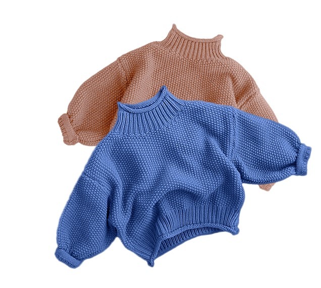 Custom Baby Turtleneck Sweater Hand Knitted Cotton Pullover Chunky Sweater