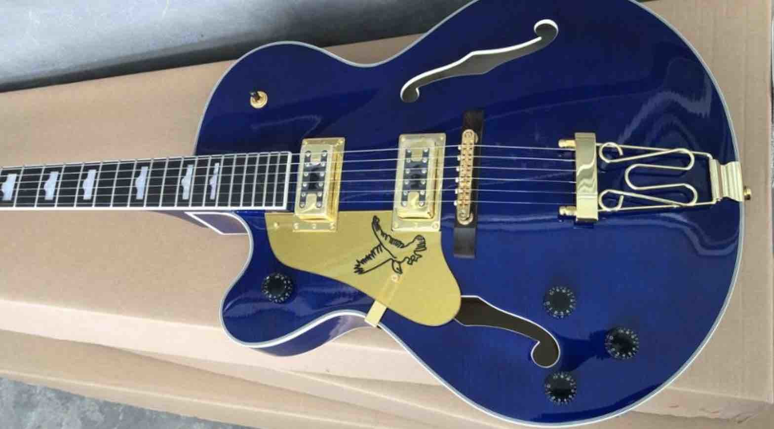 Wholesale New Arrival Left Handed Guitar Jazz 6 String Electric Guitar Semi Hollow Body In Blue