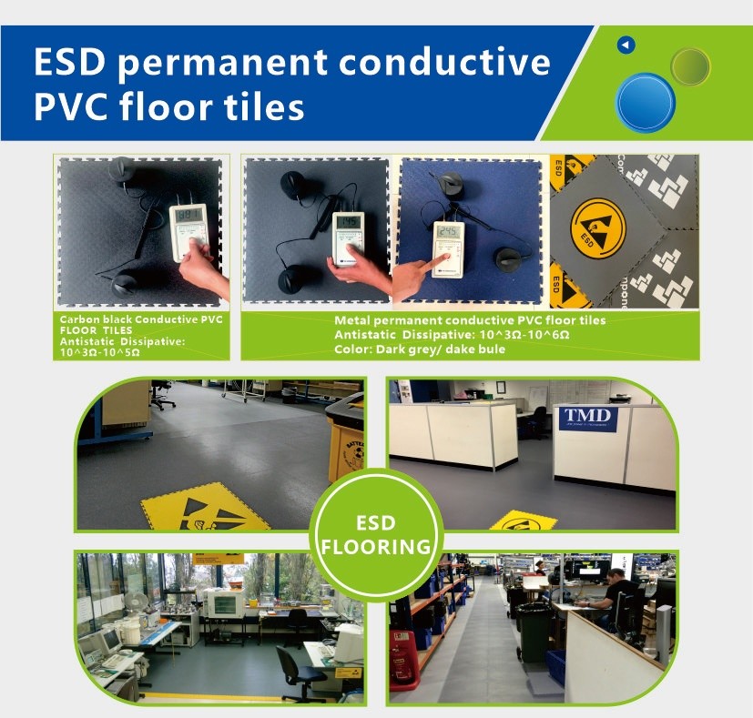 Class Bfl Anti Static Flooring Tiles 6.5mm Textured ESD Interlocking Floor Tiles