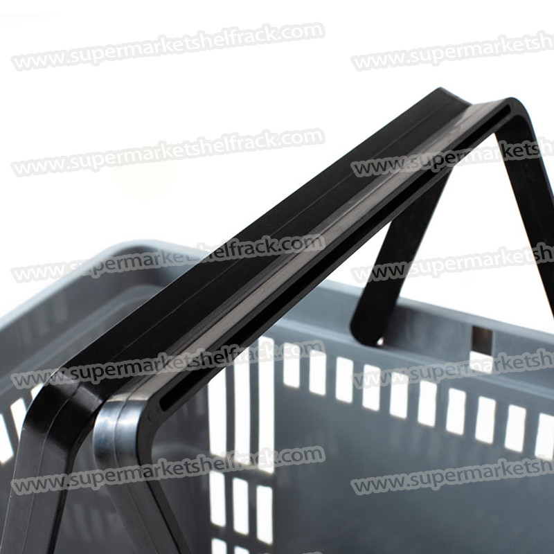 26L 500mm Black PP Plastic Shopping Baskets With Handles For Supermarket