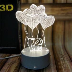 Quality Heart Designs Acrylic 3D LED Night Light for Gift rechargeable and remote control for many colors wholesale